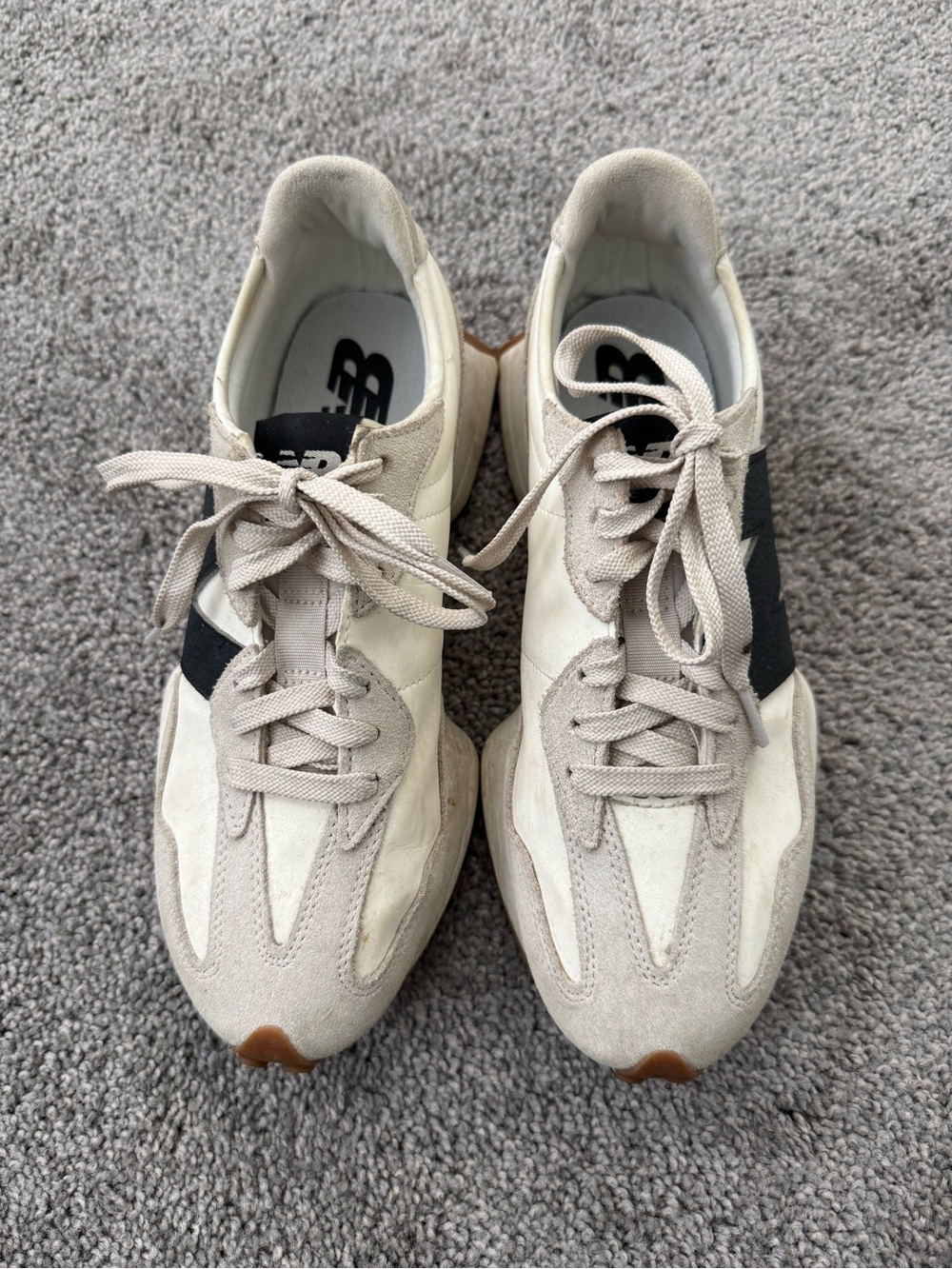 New Balance Beige Sneakers with Black 'N' Accent